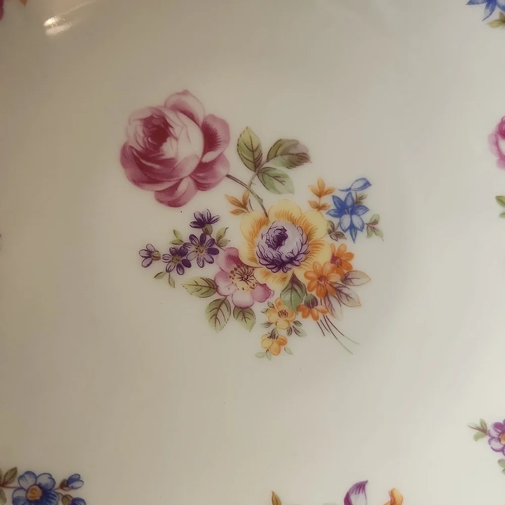 Vintage German Reichenbach Scalloped Gold Rim Floral Fruit Bowl